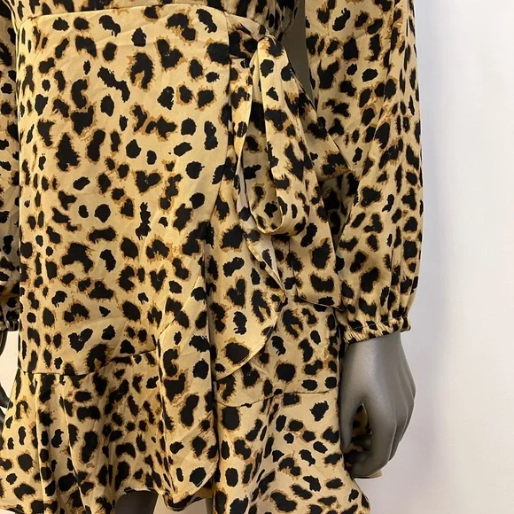 Express Dress Women’s S Leopard Print Mini Ruffled Wrap Long Sleeve Short Office - Picture 5 of 12
